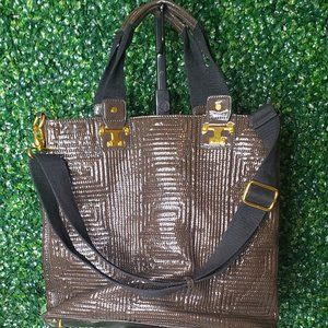 Tory Burch Saddle /Crossbody Bag Olive green brown patent leather